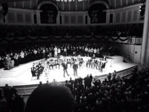 Bruce Broughton takes a bow to a standing ovation with the Chicago Symphony Orchestra Brass at Symphony Hall in Chicago